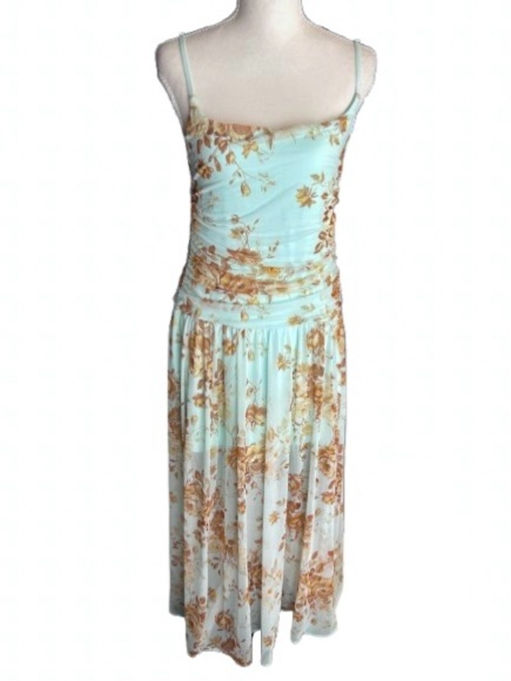 Sheer Abercrombie & Fitch Dress Mint Green Floral Illusion Medium Maxi Mesh Boho